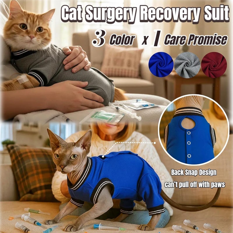 T'CHAQUE Cat Clothes Surgery Recovery Suit for Female Male, Cat Onesie Pet Surgical Pajamas Hind Legs Long Sleeve, Abdominal Wound Skin Diseases, E-Collar Alternative, Spay Recovery Suit, Gray-S - Image 2